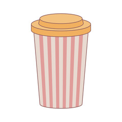 Eco packaging in flat design. Cardboard reusable coffee cup with lid. Vector illustration isolated.