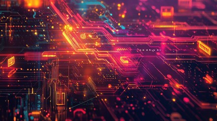 Striking visualization of cryptocurrency as a network of glowing circuits in vibrant colors