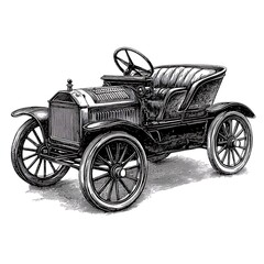 Vintage antique black and white illustration of an early 20th century automobile.