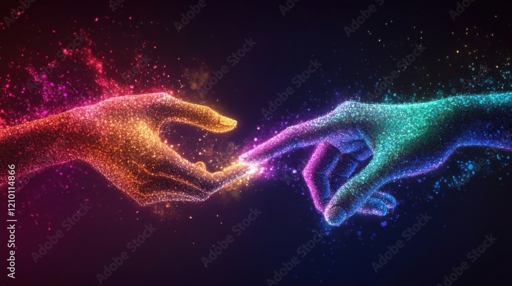 Poster two hands touching each other with a colorful background
