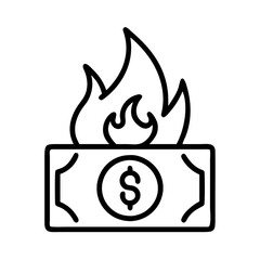 burning money icon, burning money line art - simple line art of burning money, perfect for burning money logos and icons