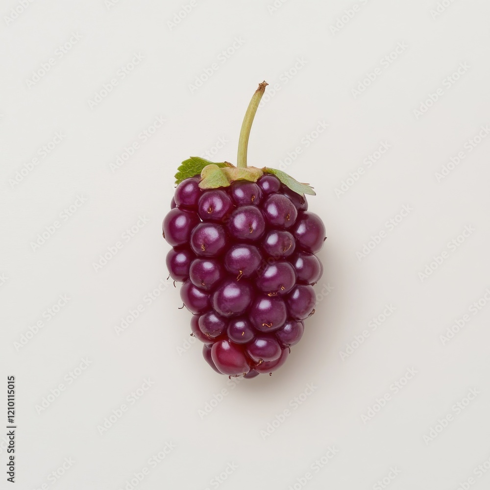 Poster fresh blackberry showcasing plump drupelets on a light background, emphasizing its vibrant color and