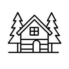 cabin in woods icon, cabin in woods line art - simple line art of cabin in woods, perfect for cabin in woods logos and icons