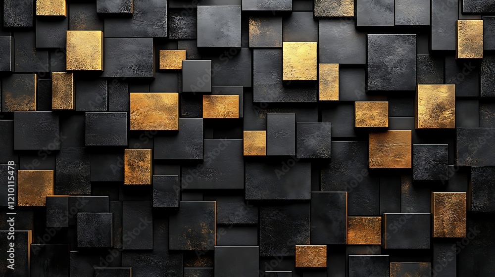 Aufkleber abstract black and gold cubes: a captivating interplay of black and gold cubes creates a luxurious, 