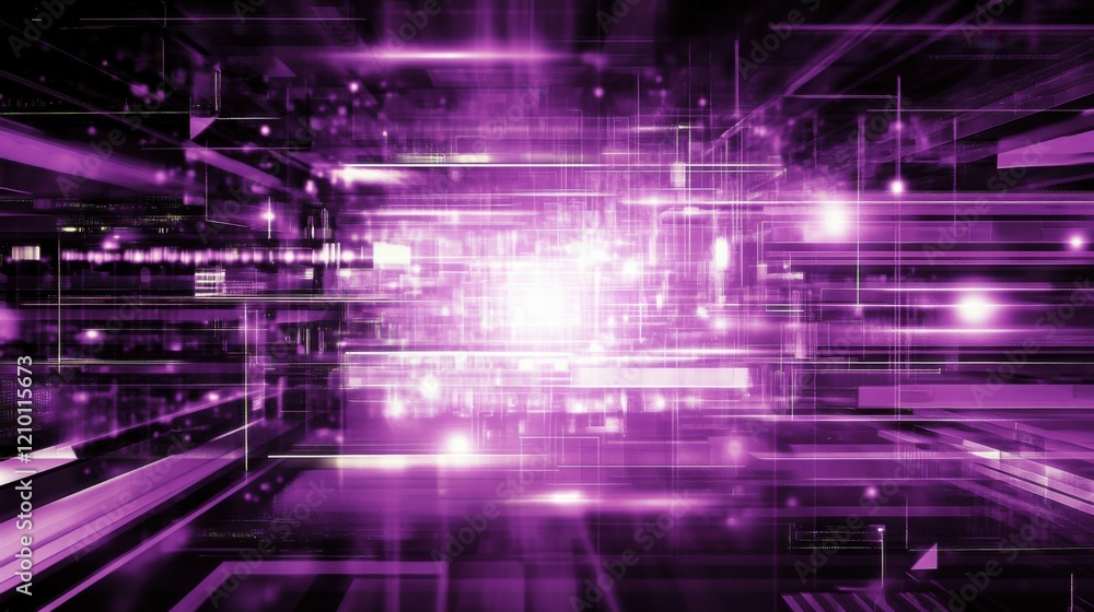 Poster a purple abstract background with lines and squares