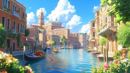 Scenic spring boat tour through the vibrant canals of Venice featuring gondolas and historic architecture