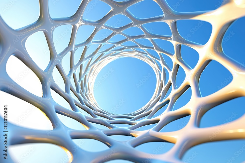 Poster abstract structure with organic design and smooth surface against a clear blue sky backdrop