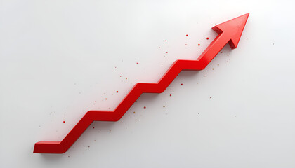 A red up arrow graph showing an upward trend. It's like a staircase. It's a white background