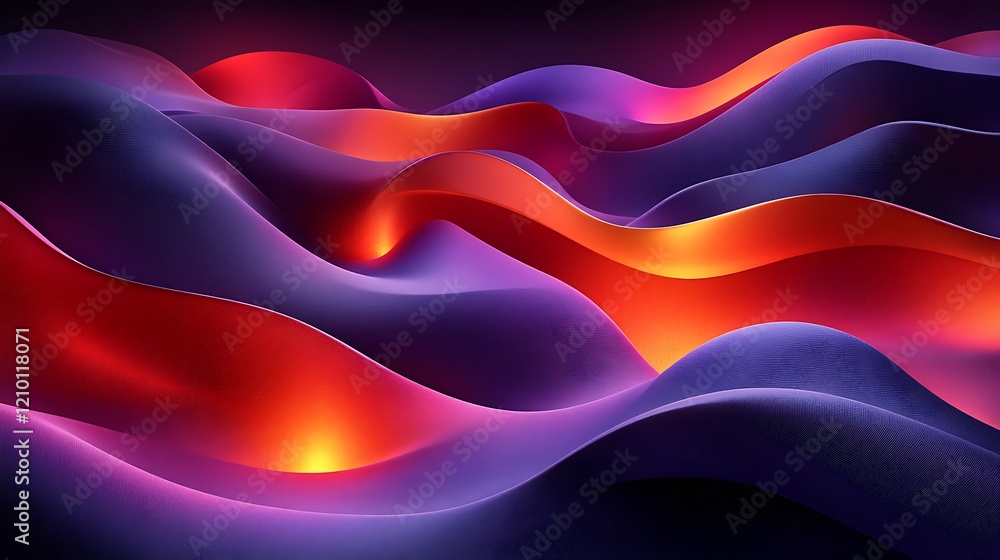 Poster abstract waves of crimson and indigo: a mesmerizing digital rendering of flowing, luminous waves in 