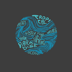 Surfing waves beach paradise ocean graphic print