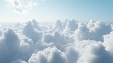 Soft white clouds float above a calm horizon under a light gray-blue sky during early morning