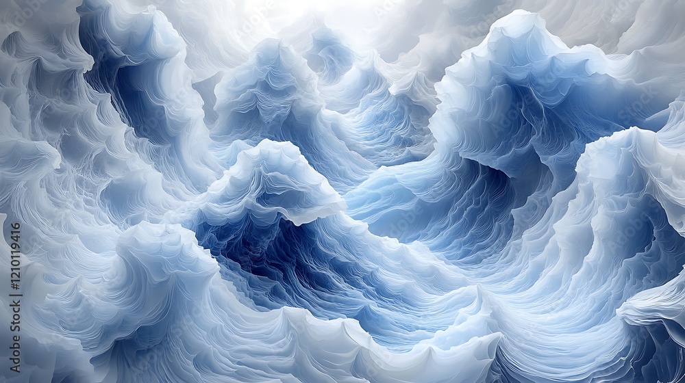 Poster abstract ice formations: a mesmerizing abstract image showcasing sculpted, icy blue waves, creating 