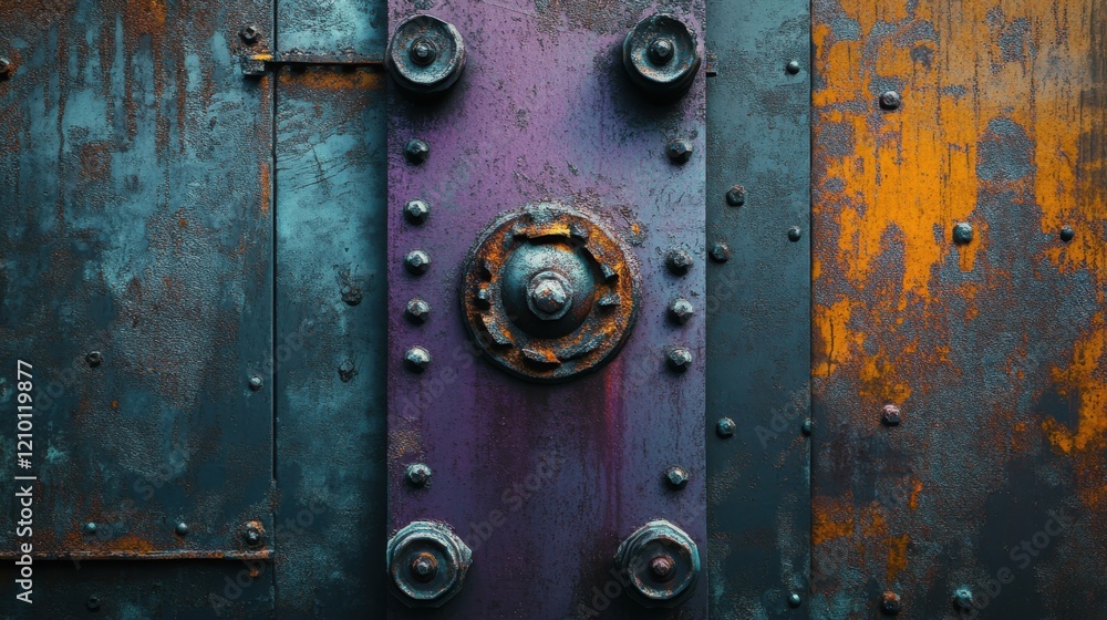 Poster gritty metal texture featuring shades of charcoal with rust and colorful highlights for industrial d