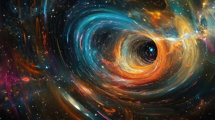 Obraz premium Dynamic Swirl of Cosmic Colors Representing Data and Information in a Galactic Background of Blues and Oranges