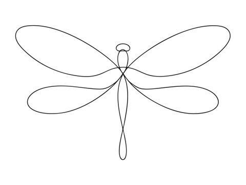 Dragonfly continuous one line art drawing of outline. vector illustration