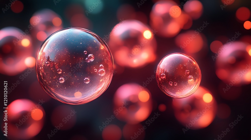 Aufkleber red bubbles abstract: a mesmerizing abstract image featuring translucent red spheres floating agains