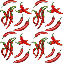 Red chili pattern illustration on Transparent background