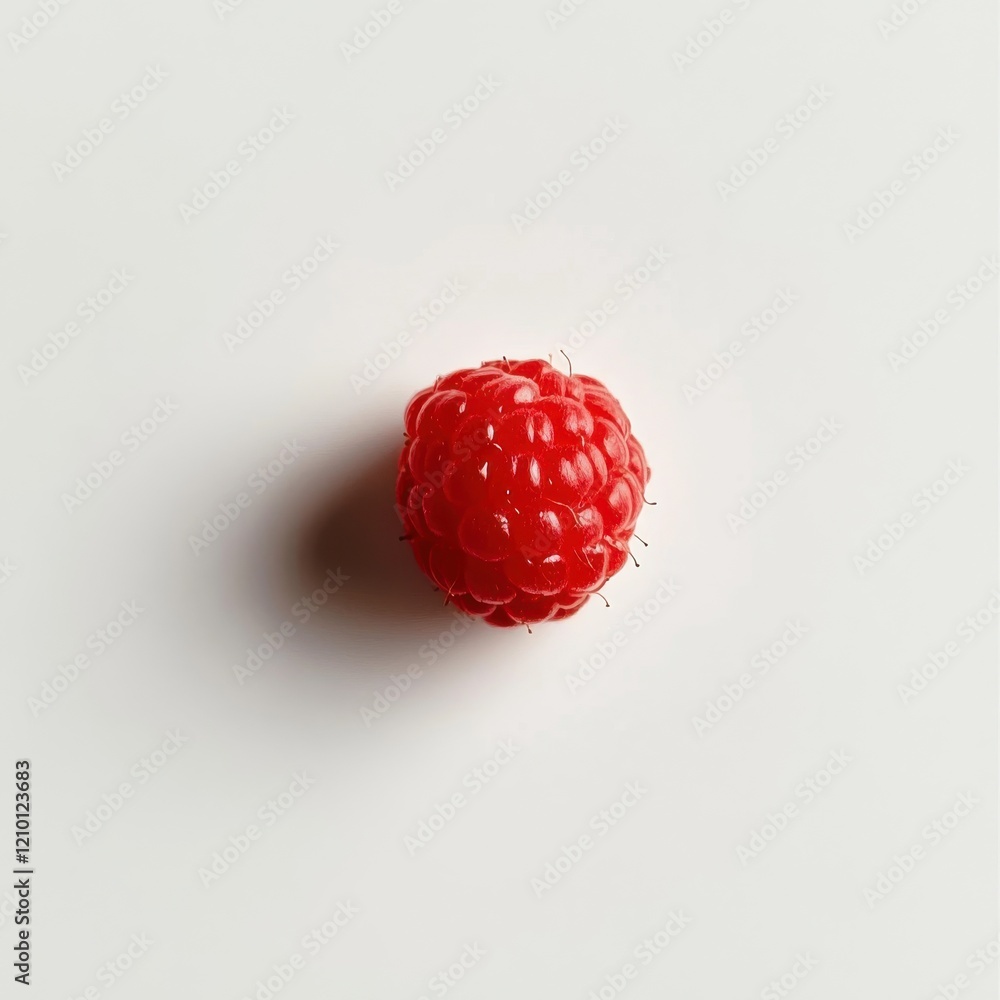 Poster Bright red raspberry shines on a clean surface against a minimalistic background