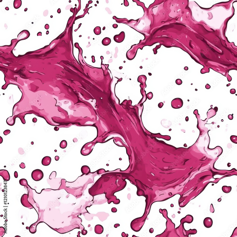 Aufkleber Bright pink watercolor splash doodles creating a dynamic abstract pattern on a clean white background