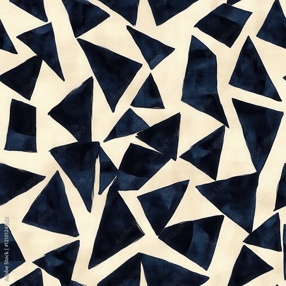 Poster bold doodle watercolor design featuring abstract triangles and asymmetric shapes in navy and cream c