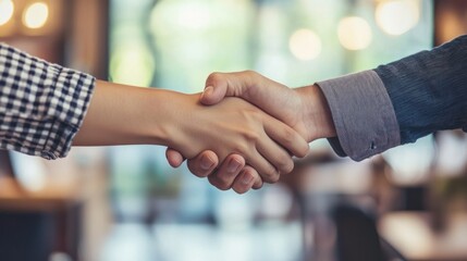 A teacher and student shaking hands in a classroom.