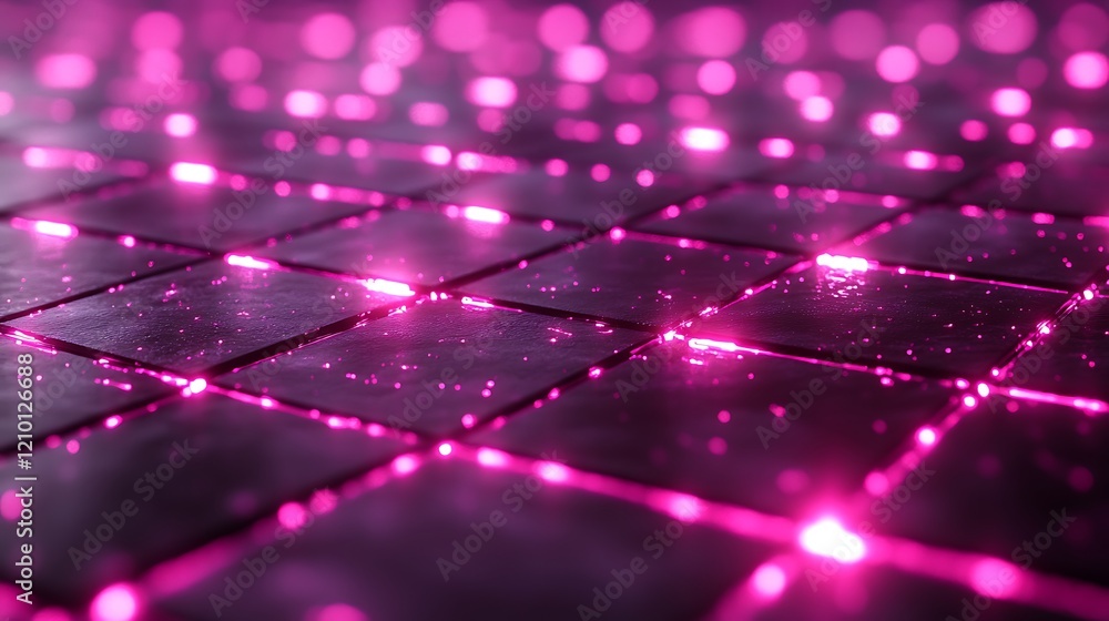 Poster pink neon grid: abstract geometric pattern of glowing pink lights arranged in a grid formation, crea