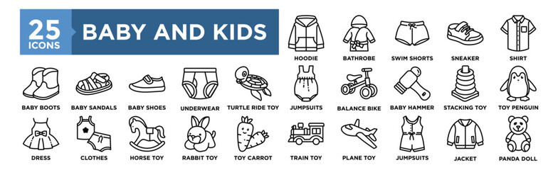 Baby and Kids icon collection set. Containing design baby, child, kid, childhood, little, cute, girl	