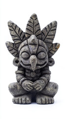 Mayan god statue with intricate details and leaf motifs, symbolizing culture and spirituality