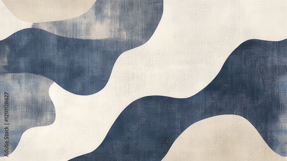 Poster Soft arcs of muted beige and blue strokes create a tranquil, abstract design on textured fabric for interior decoration