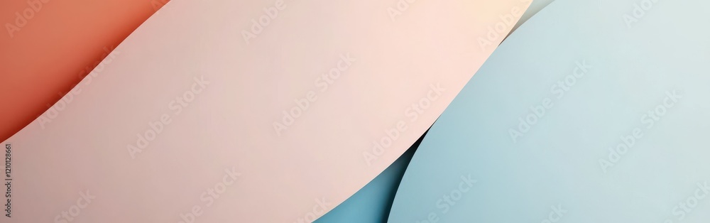 Poster Soft pastel coral and blue half-circles create a calming abstract background design for various artistic uses