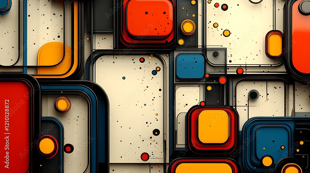 Poster geometric abstract: vibrant interplay of colors and shapes in a dynamic abstract composition. bold s