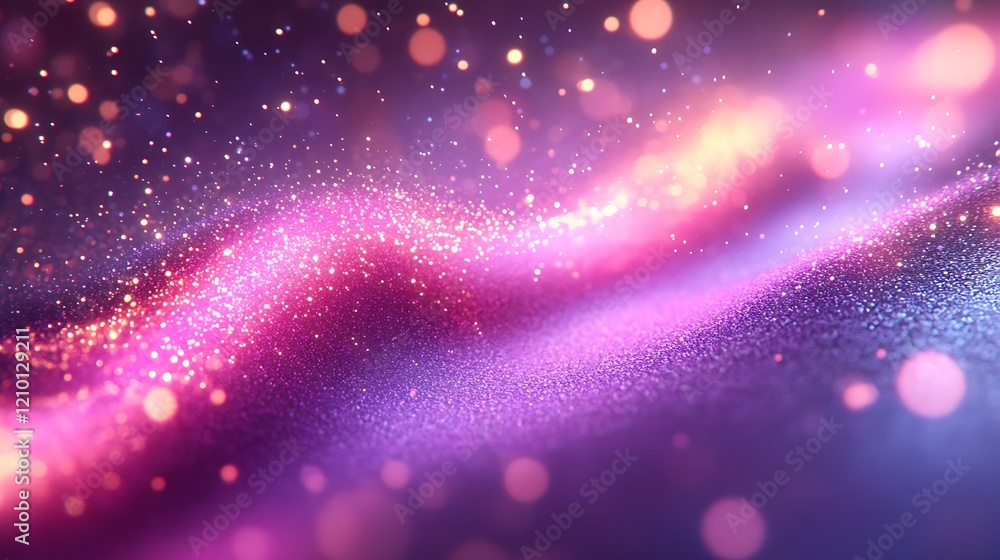 Poster abstract glittering galaxy: shimmering waves of pink and purple glitter create a cosmic, abstract ba