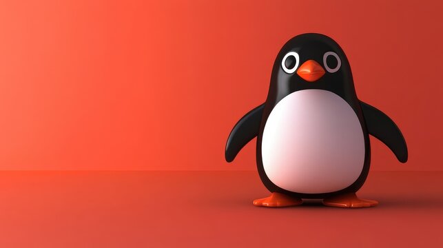 Colorful cartoon penguin mascot standing on a smooth orange background representing Linux computing and networking technology in a modern digital environment.