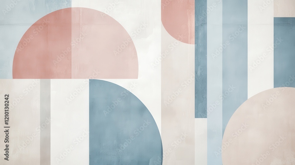Poster minimalist abstract design featuring pale blue and soft geometric shapes in a harmonious composition