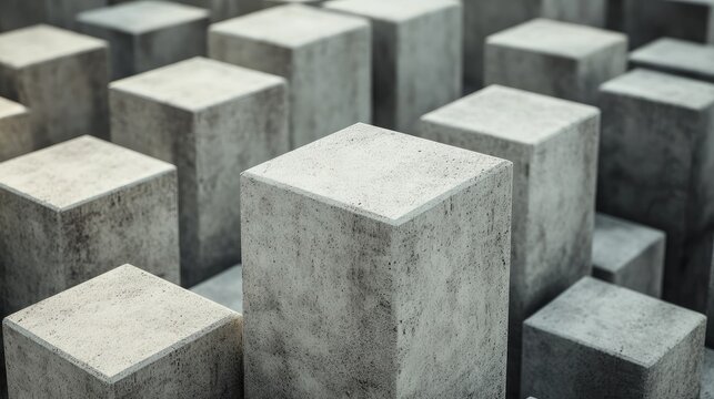 Strength and durability of concrete cubes arranged in a structured pattern on a surface for construction and engineering applications
