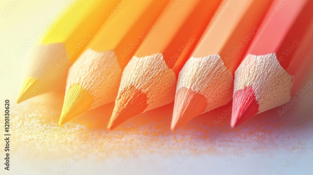 Poster colorful gradient pencil strokes arranged in a neat row under soft lighting