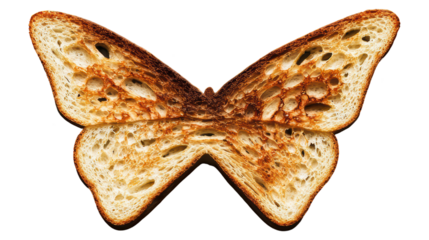 A close up of a toasted bread butterfly