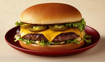 Spicy Sriracha cheeseburger brings heat and flavor with jalapenos, cheddar, and zesty mayo on a smooth plate