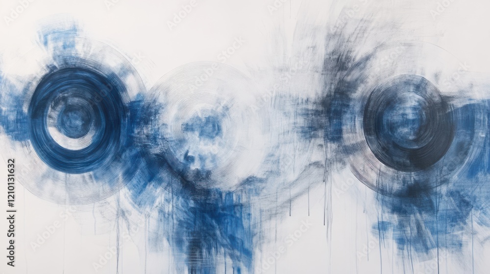 Aufkleber elegant pencil strokes create a radiant blue abstract composition with circular forms and fluid text