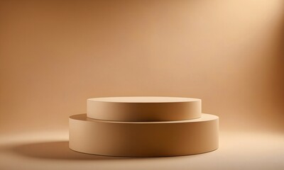 Beige product podium stage, cylinder design element in the middle. Ai generated