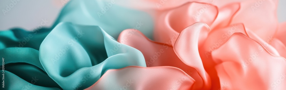 Aufkleber elegant coral and teal fabric folds create a striking visual contrast in soft pastel hues during a s