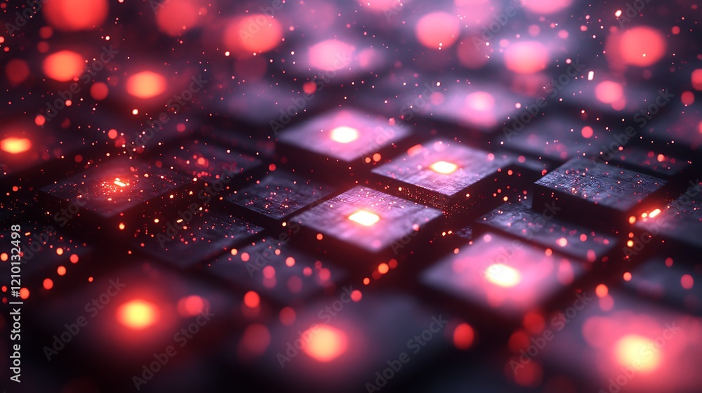 Poster network glowing nodes: abstract digital art depicting a network of glowing nodes, illuminated with v