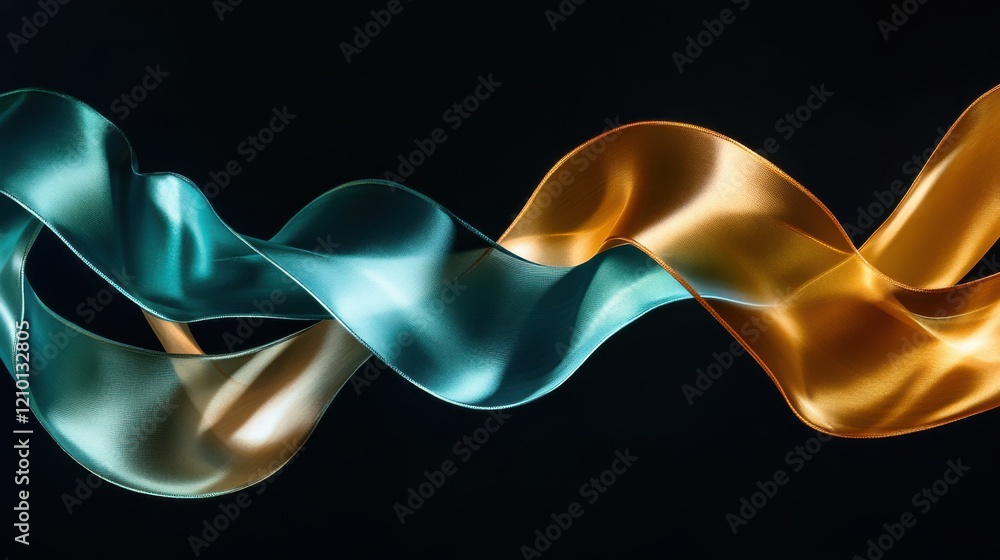 Aufkleber Elegant flowing ribbons in vibrant gradient shades create a captivating visual display against a dark background