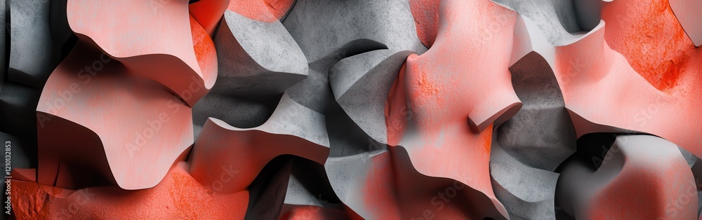 Poster elegant coral and gray abstract design showcasing incomplete elements with dynamic forms in a contem
