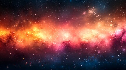 Fototapeta premium Cosmic Canvas: A vibrant nebula bursts with color, a breathtaking spectacle of cosmic dust and gas swirling in shades of orange, pink, and blue.