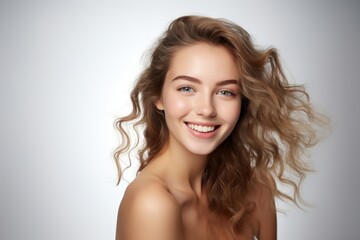 Naklejka premium Portrait of a beautiful woman with a happy smile photography portrait face