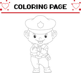 policeman is standing with cool pose coloring page for kids