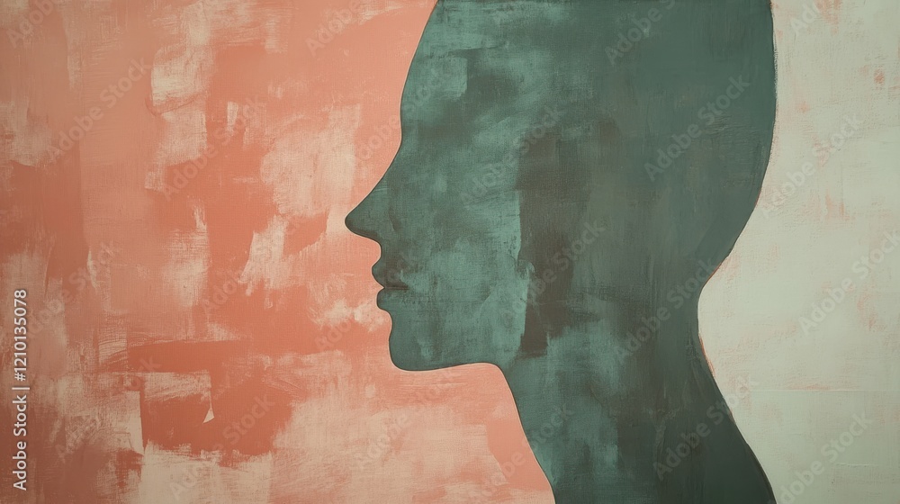 Aufkleber abstract silhouette of a face in profile against a textured background featuring soft coral and mute