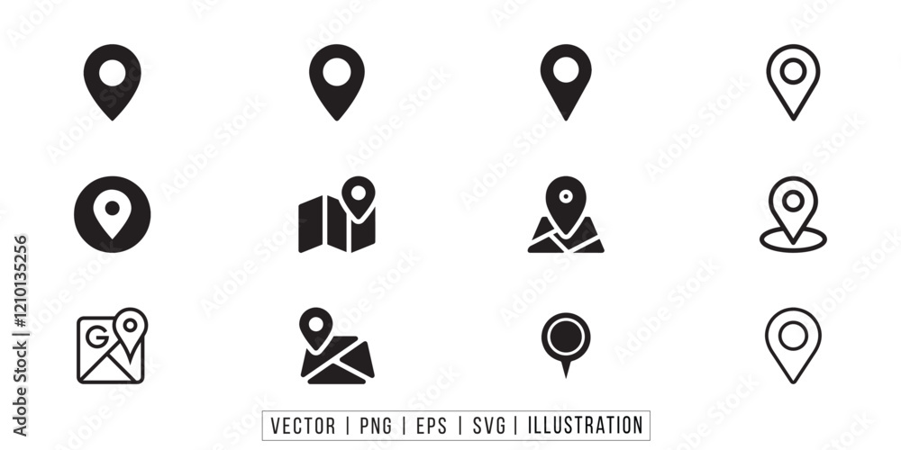 Poster location map pin icons set. modern map marker collection. pinpoint. location pin icon. map pin place
