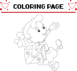 smart girl is bring big book coloring page for kids